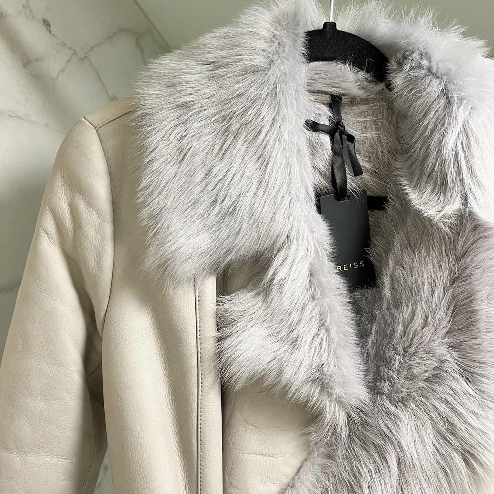 REISS Lonine Shearling Coat in Grey - Picture 7 of 14